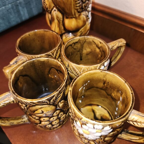 Tea Pitcher Set Embossed 3D Fruit and Daisies Setting for 4 Made in Japan BOHO - Picture 8 of 13